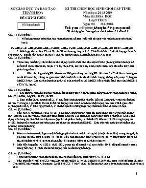 Đề thi chọn học sinh giỏi cấp tỉnh môn Hóa học Lớp 9 - Năm học 2018-2019 - Sở giáo dục và đào tạo Thanh Hóa (Có đáp án)